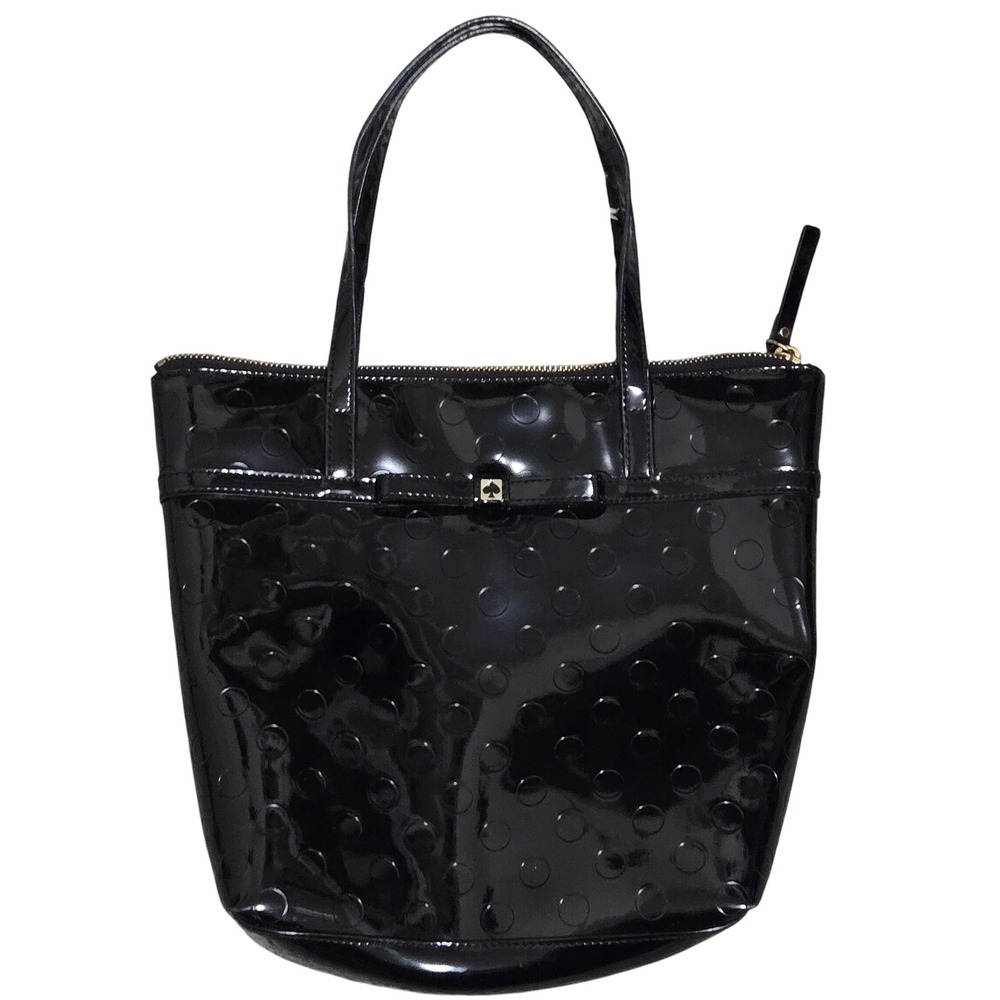 Kate Spade Black‎ Embossed Polka Dot Tote Bag Purse Zip
